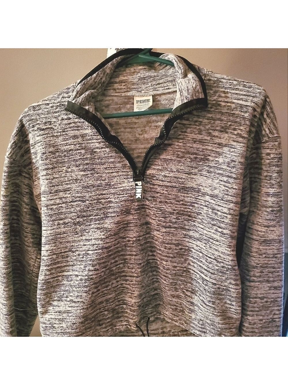 PINK Victoria's Secret Y2K Cropped Sweatshirt Half Zip Heathered Gray XSmall